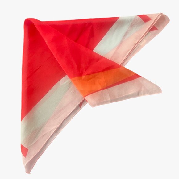 Vintage Katja for XIIX Karat Silk Blend Scarf | Red, Orange & Pink Geometric Str - Picture 6 of 7
